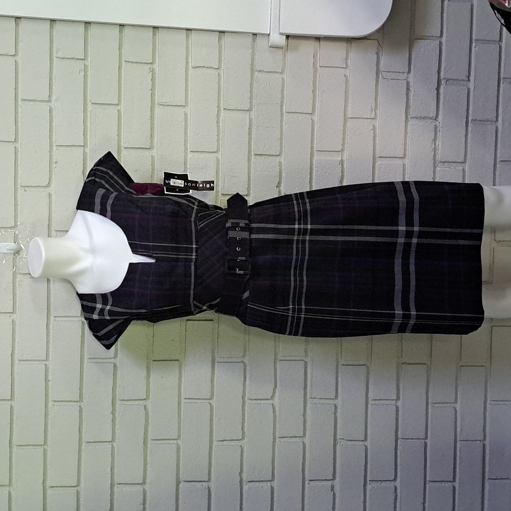 Madison Leigh Plaid Lined Sleeveless Business Belted Dress. Size  10 NWT